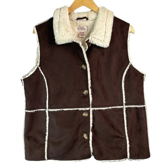 VINTAGE Northern Reflections Faux Suede And Fur Patchwork Vest Western Cowgirl L - Picture 9 of 9